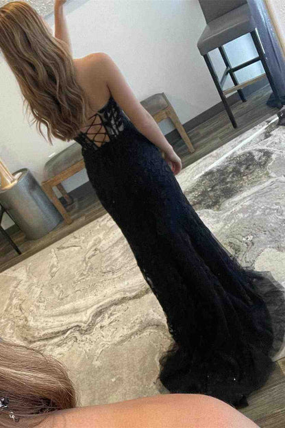 Strapless Corset Lace Long Prom Dress With Slit,WQ122