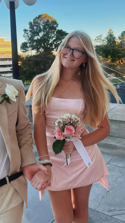 Strapless Mini Satin Homecoming Dress, Short Party Dress