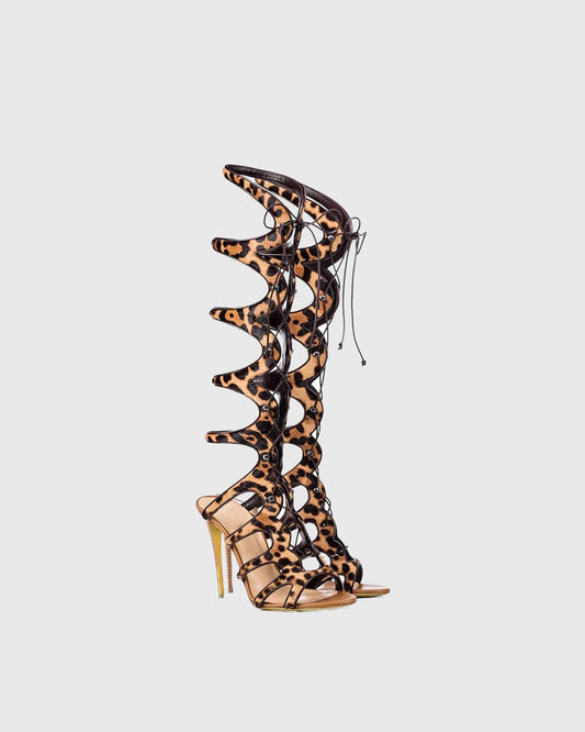 Sveva Leopard Print Lace up Sandals