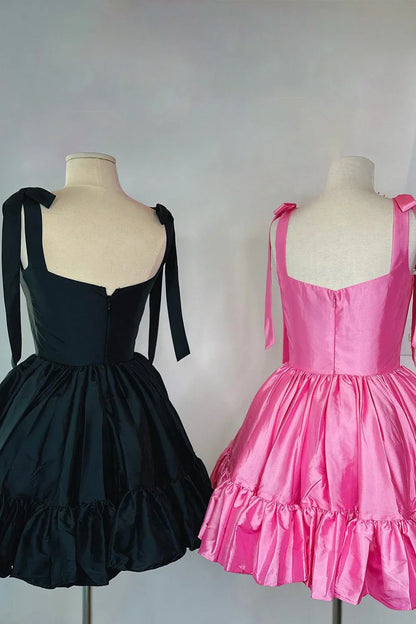 Sweet Satin Homecoming Dress with A-Line Silhouette and Ruffle Details