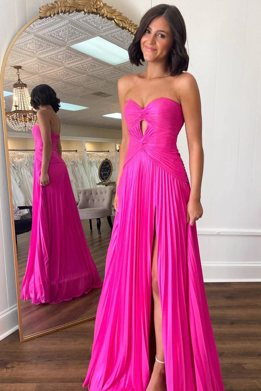 Sweetheart A-Line Chiffon Pleated Prom Dresses With Keyhole