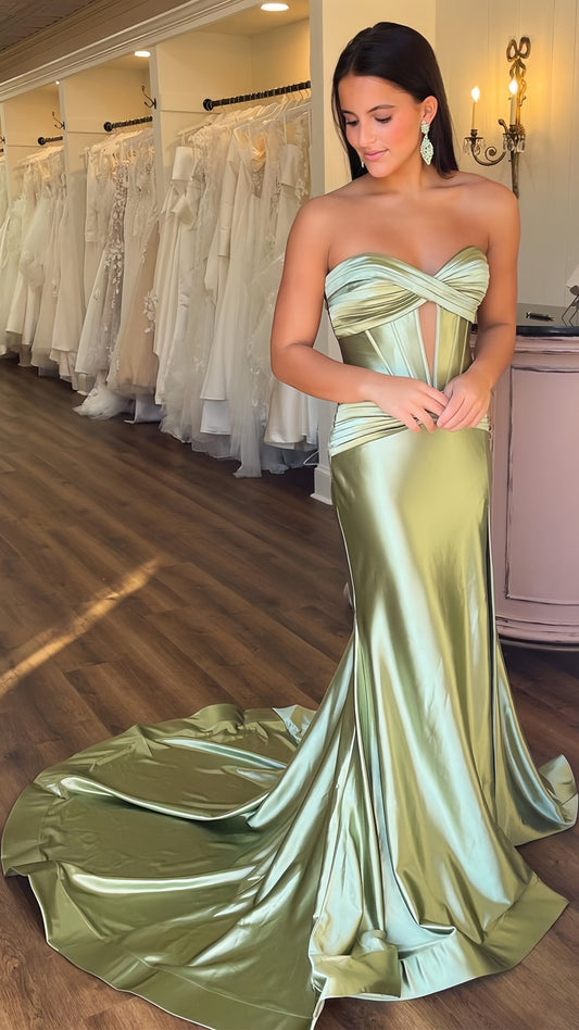 Sweetheart A-Line Satin Long Prom Dress