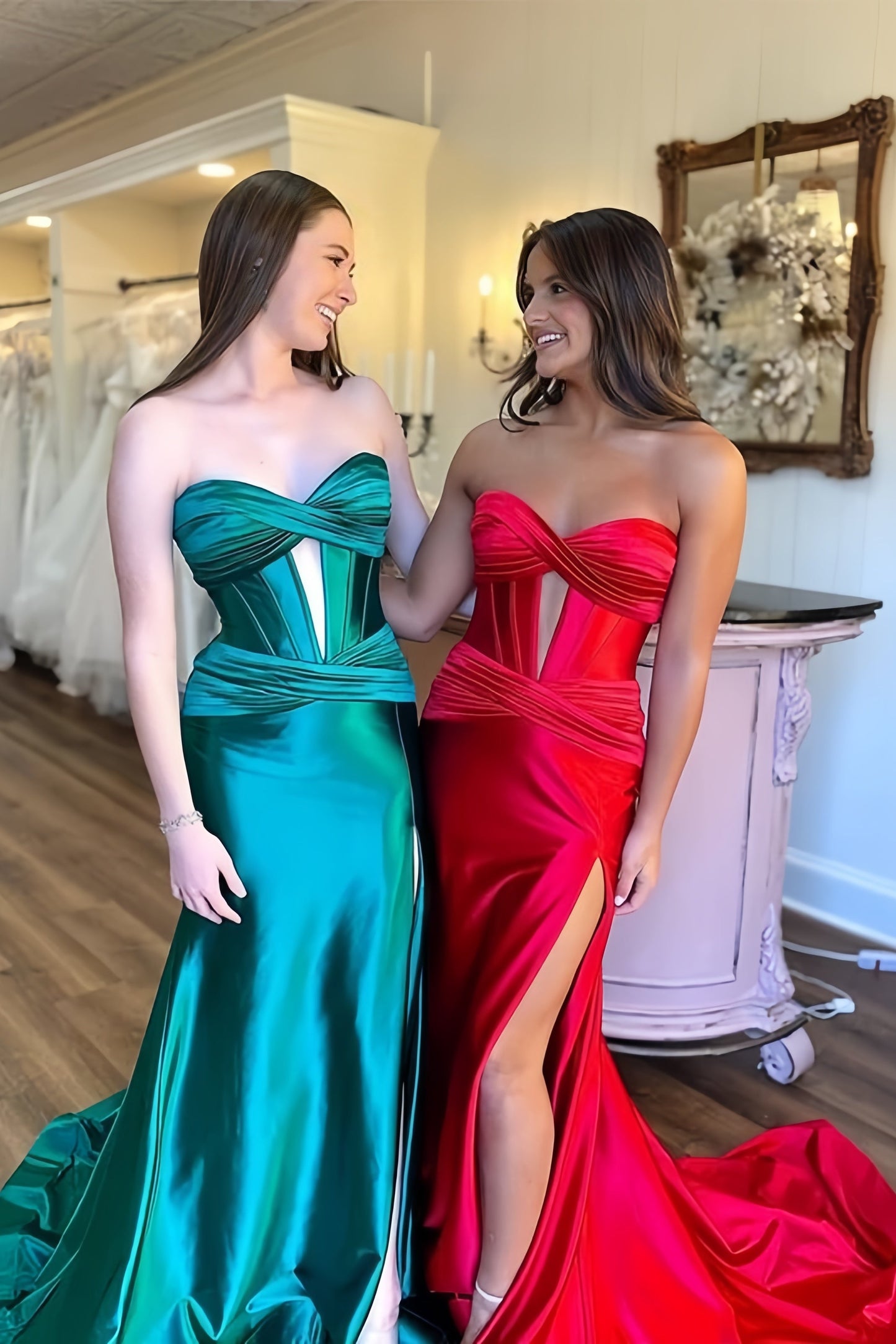 Sweetheart A-Line Satin Long Prom Dress