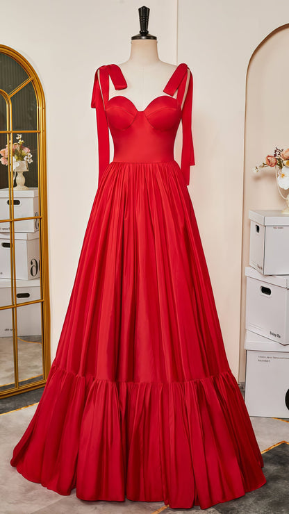 Sweetheart A-Line Satin Prom Dress, Tie Up Straps Senior Event Dress
