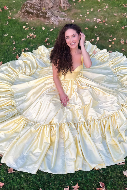 Sweetheart A-Line Satin Prom Dress, Tie Up Straps Senior Event Dress