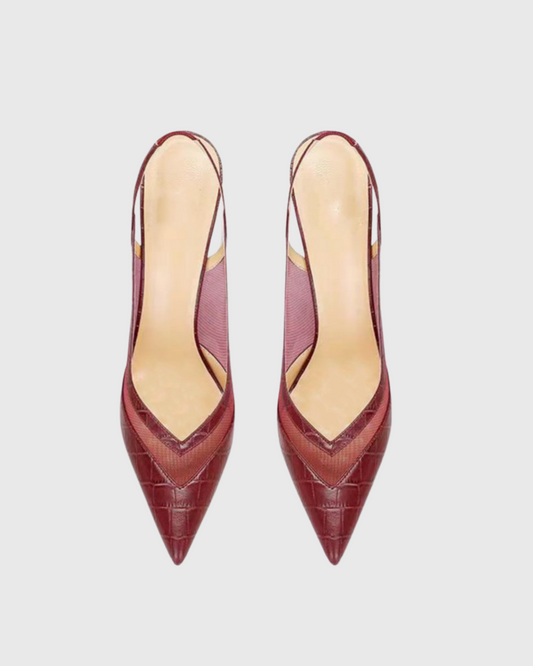 Sylvie Lace Leather Splicing Pumps In Wine