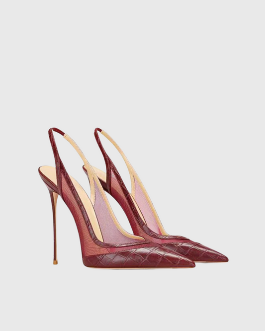 Sylvie Lace Leather Splicing Pumps In Wine