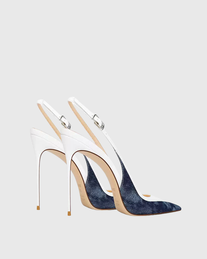 Sylvie Leather & Denim Splicing Pumps In White