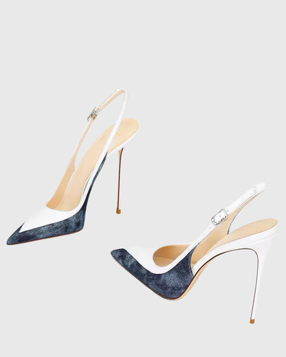 Sylvie Leather & Denim Splicing Pumps In White