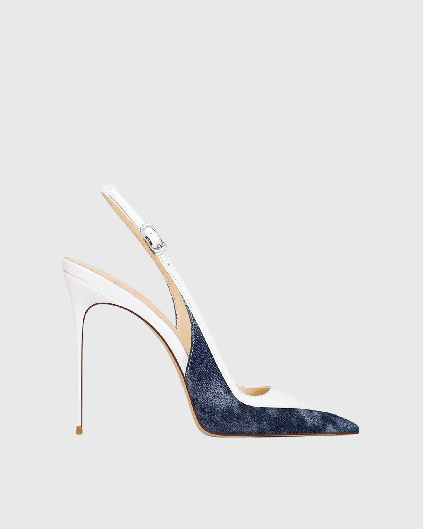 Sylvie Leather & Denim Splicing Pumps In White