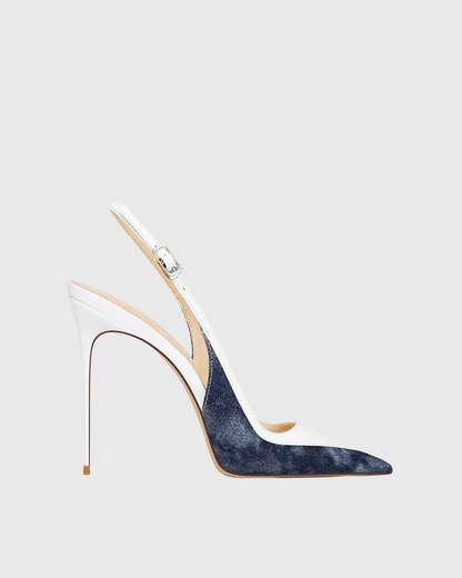 Sylvie Leather & Denim Splicing Pumps In White