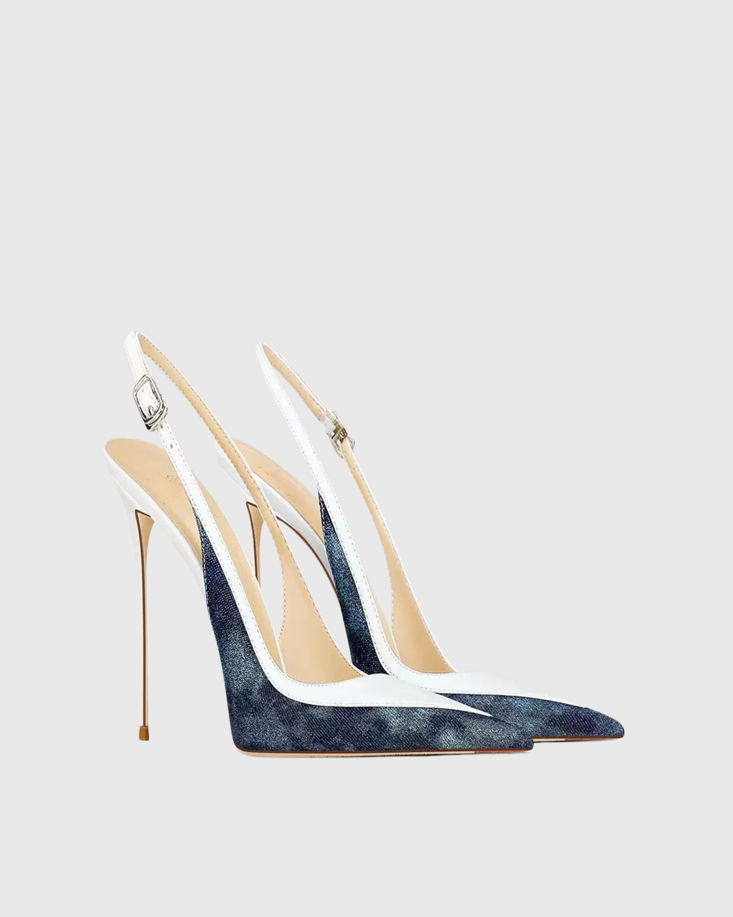 Sylvie Leather & Denim Splicing Pumps In White