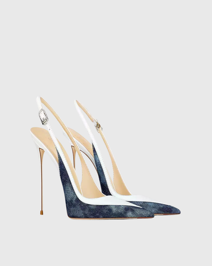 Sylvie Leather & Denim Splicing Pumps In White