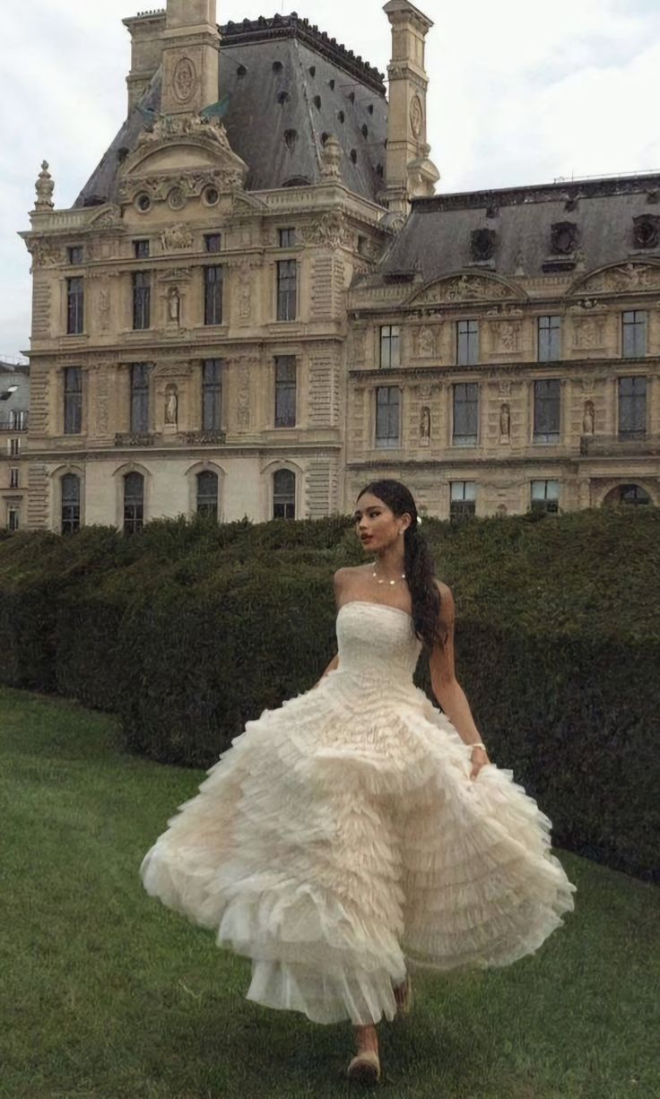 Ivory A-line Tulle Layered Pleated Princess Ball Gown Evening Dress TP1933