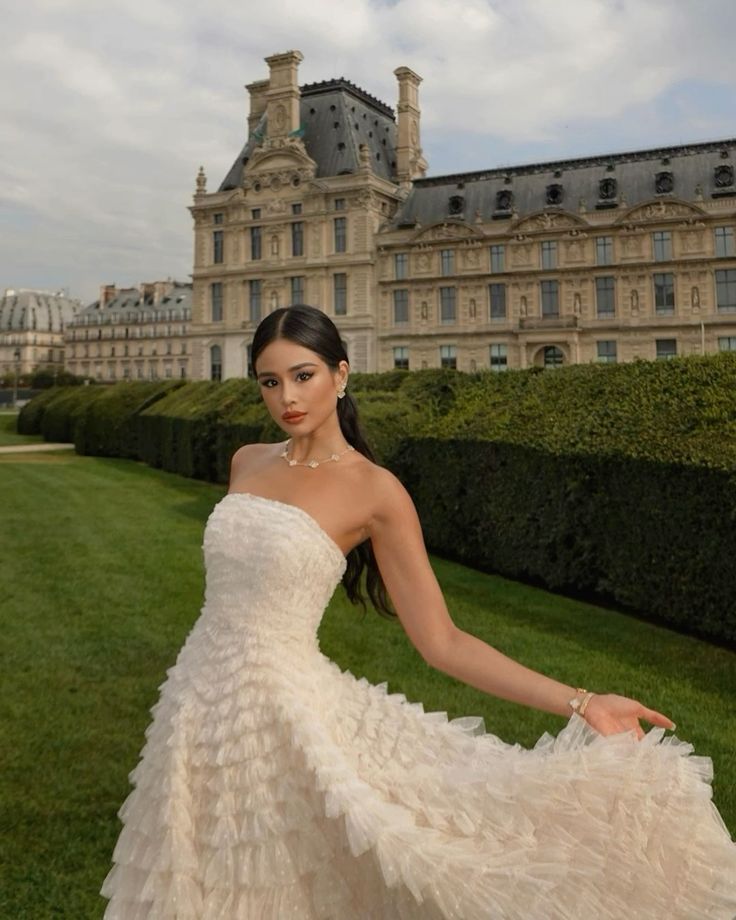 Ivory A-line Tulle Layered Pleated Princess Ball Gown Evening Dress TP1933