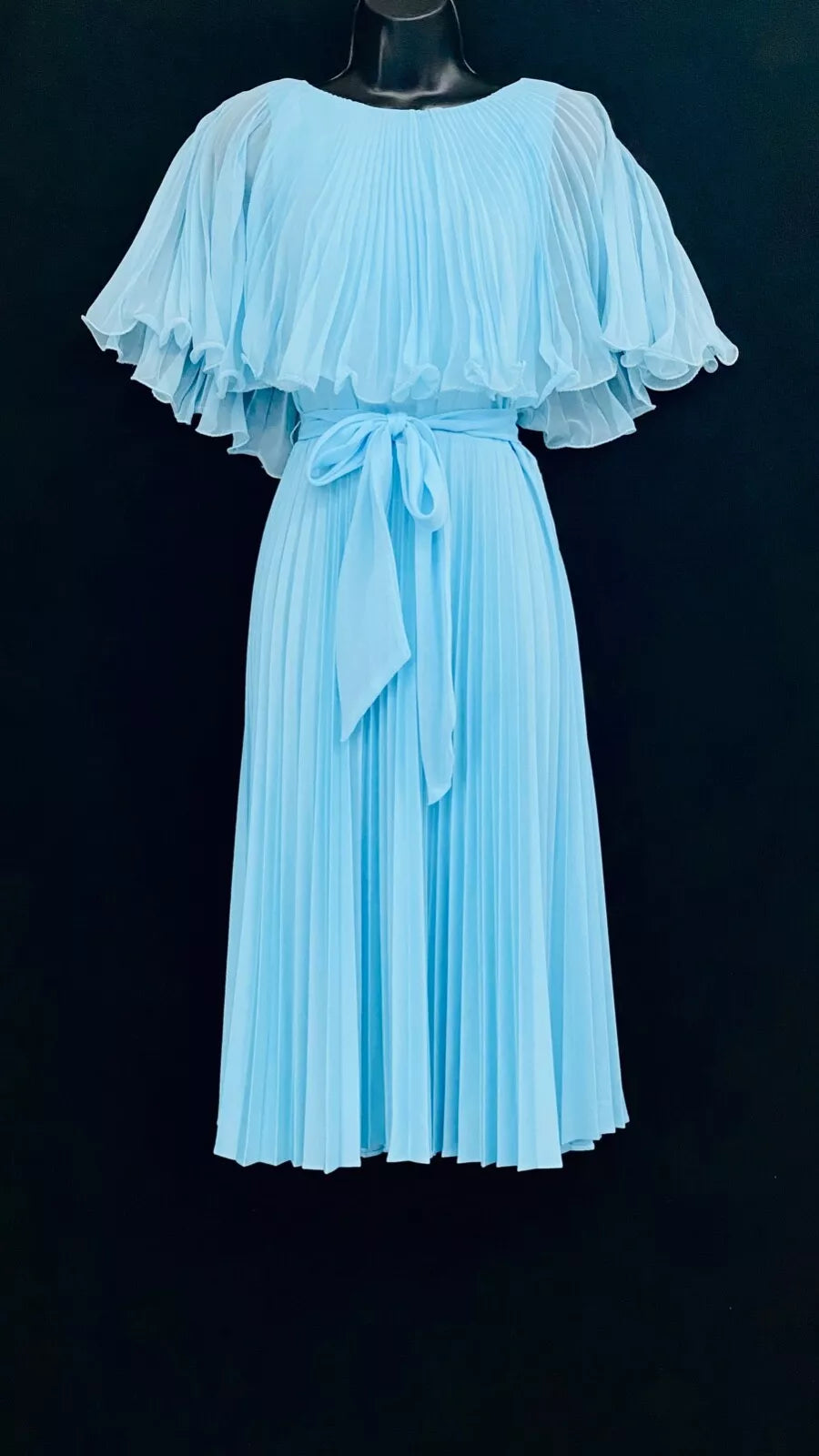 Elegant blue A-line ankle length pleated formal prom dress evening gown TP2160