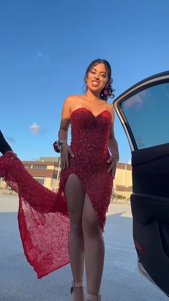 Sexy Burgundy Strapless Sweetheart Neck High Slit Bodycon Prom Dress Cocktail Dress TP2588