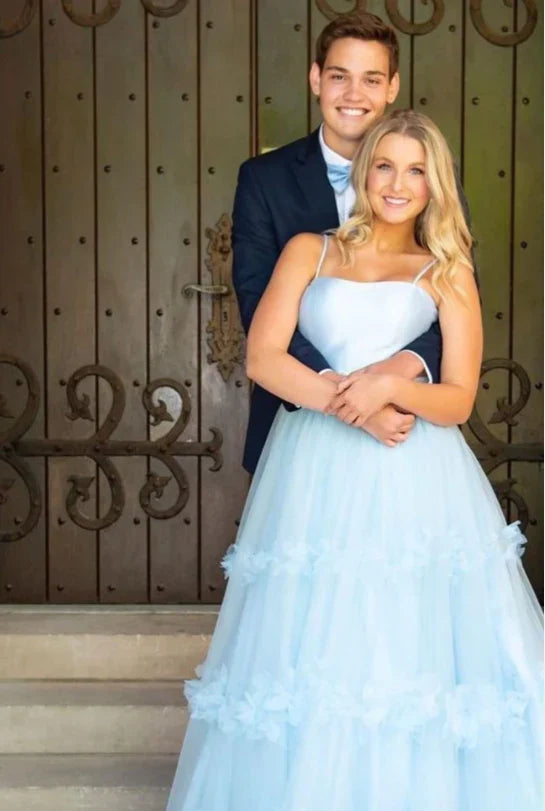 PM363,A Line Tulle Princess Formal Evening Dresses Sky Blue Long Prom Dresses