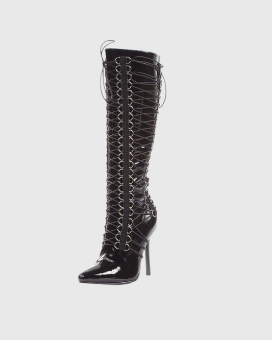 Tala Patent Leather Lace Up Knee High Boots