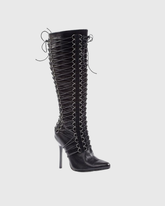 Tala Patent Leather Lace Up Knee High Boots