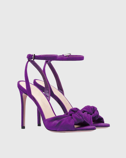 Tania Ruched Bow Velvet Sandals In Purple