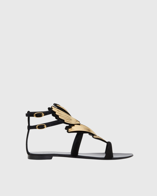 Tatiana Mirrored Wing Flats In Black