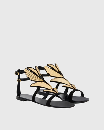 Tatiana Mirrored Wing Flats In Black