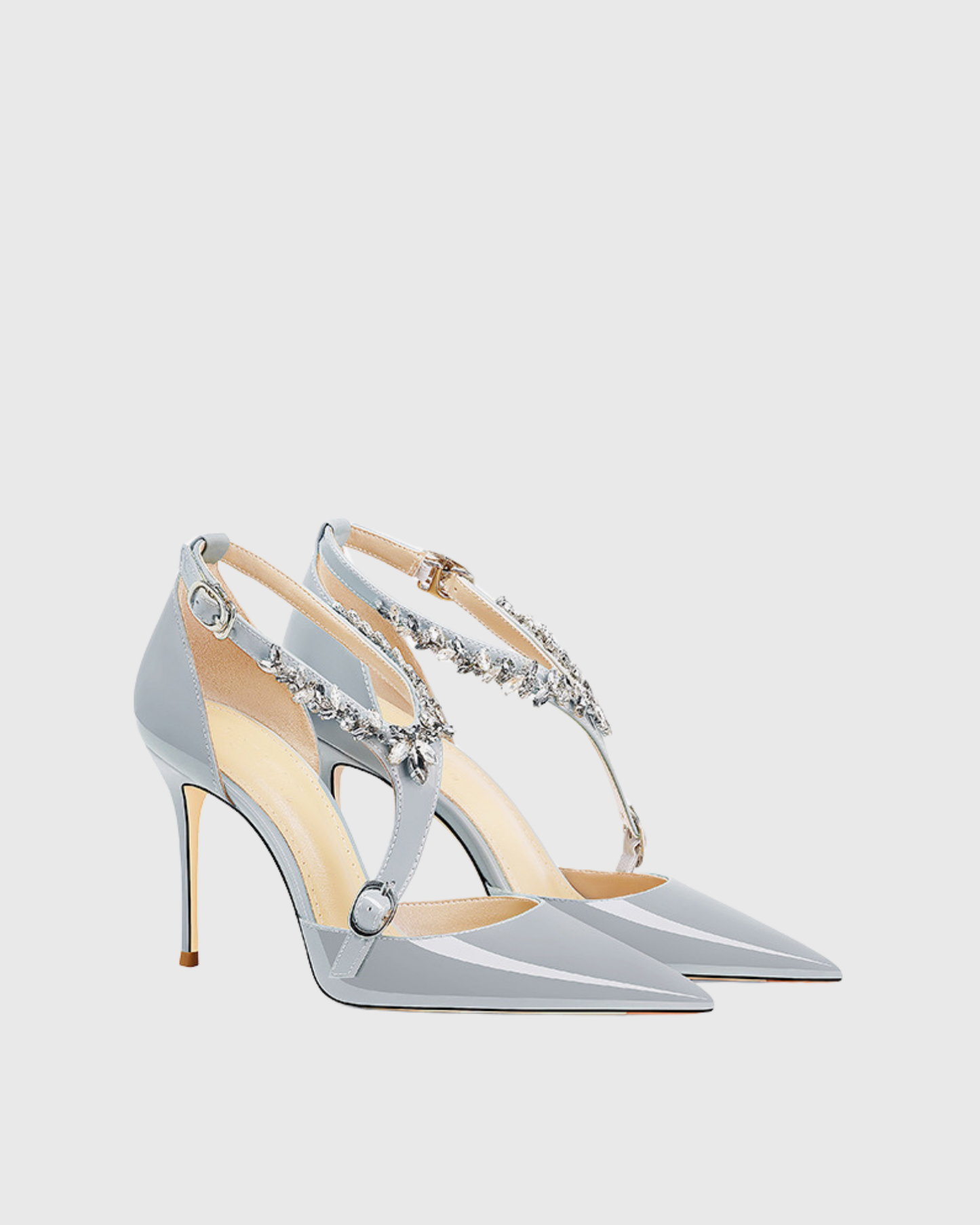 Teagan Rhinestone Halter Neck Strap Pumps In Grey