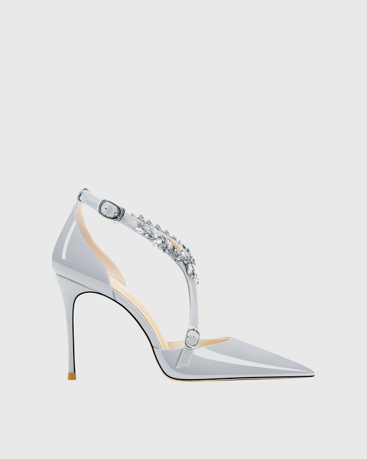 Teagan Rhinestone Halter Neck Strap Pumps In Grey
