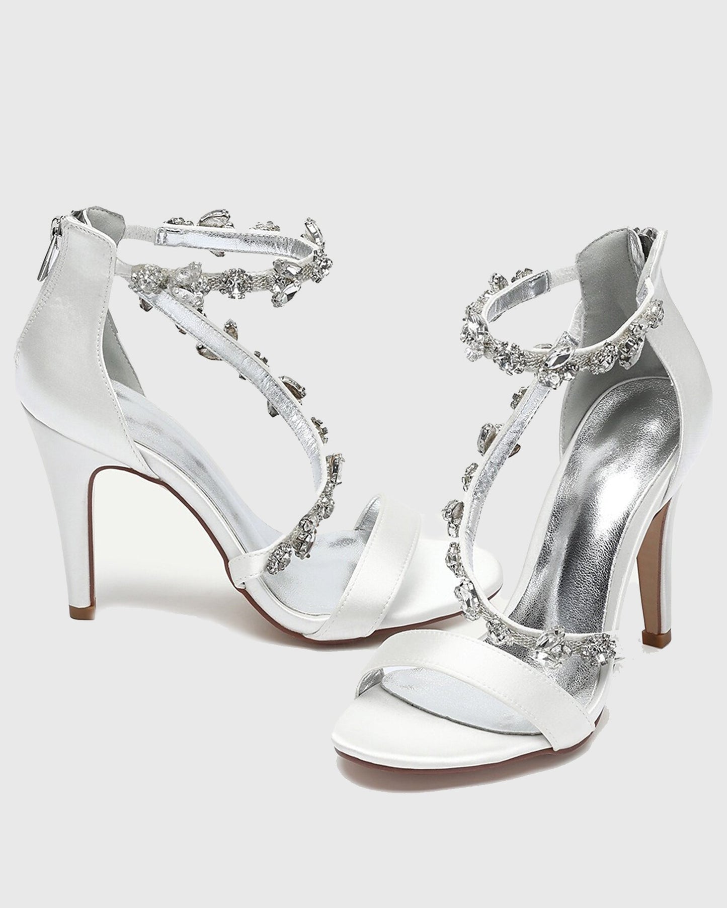 Teofila Rhinestone Satin Sandals In Ivory