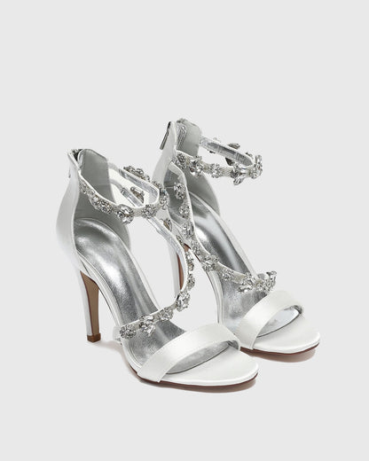 Teofila Rhinestone Satin Sandals In Ivory
