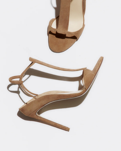 Teofila T Strap Suede Sandals In Brown
