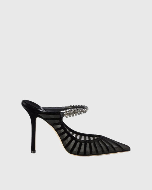Terza Mesh Rhinestone Strap Mules In Black