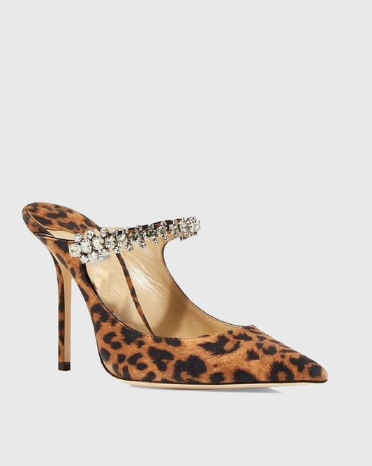 Terza Rhinestone Leopard Print Mules