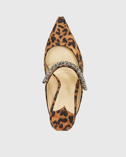 Terza Rhinestone Leopard Print Mules