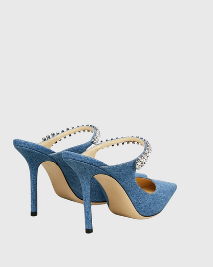 Terza Rhinestone Strap Mules In Blue