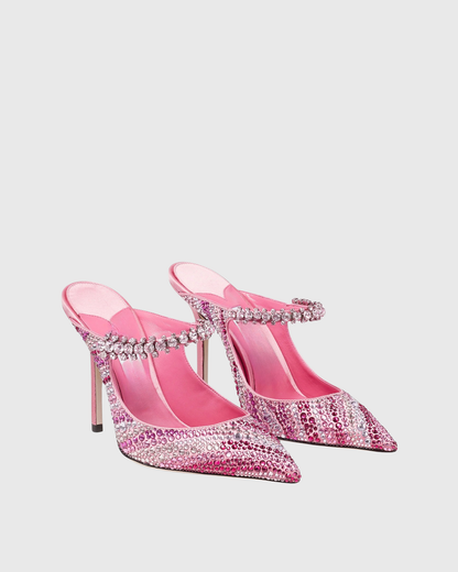 Terza Rhinestone Strap Mules In Pink