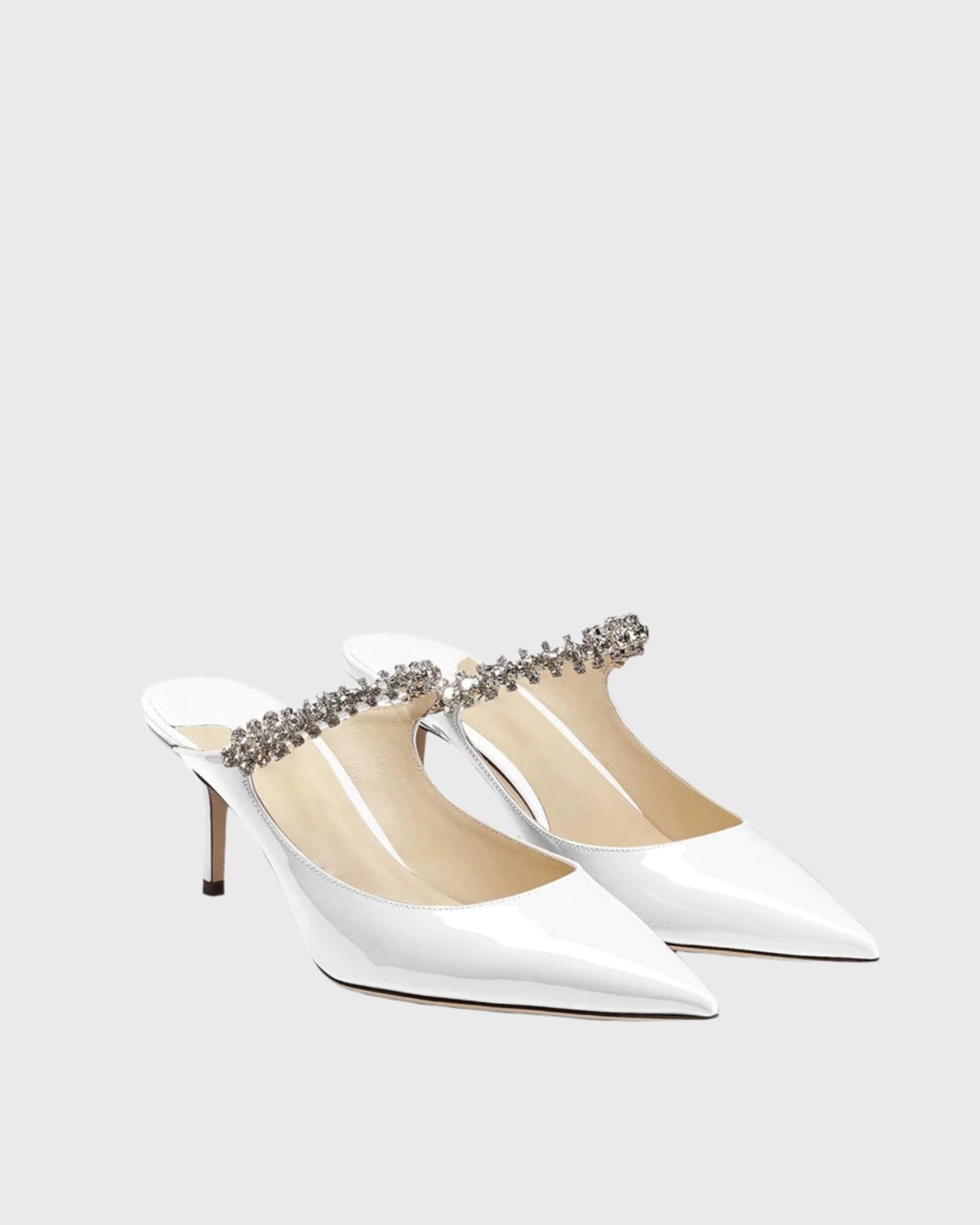Terza Rhinestone Strap Mules In White