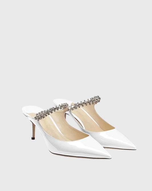 Terza Rhinestone Strap Mules In White