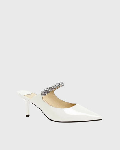 Terza Rhinestone Strap Mules In White