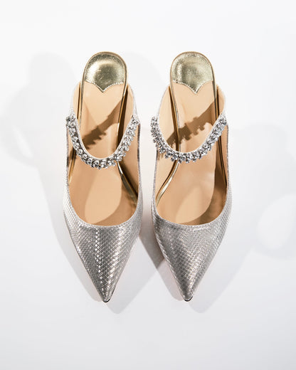 Terza Sparkle Texture Diamond Starp Mules