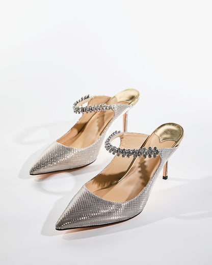 Terza Sparkle Texture Diamond Starp Mules