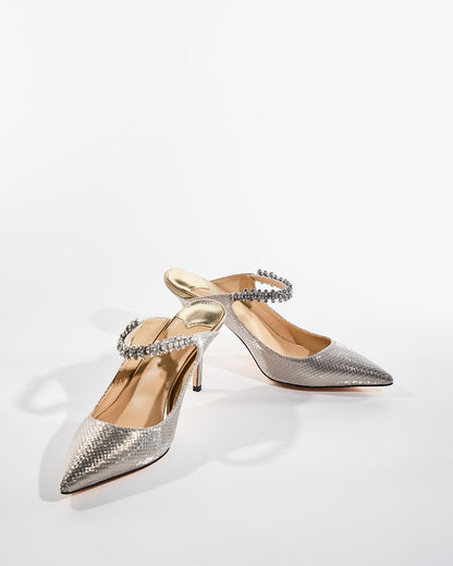 Terza Sparkle Texture Diamond Starp Mules