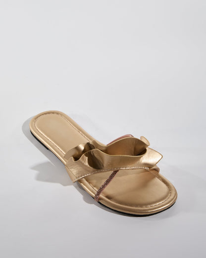 Tiana Ruffle Slippers In Gold