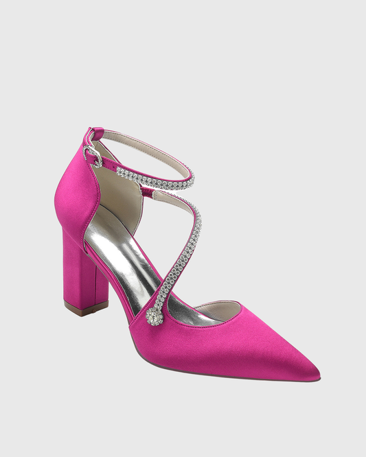 Tierney Rhinestone Satin Strap Pumps In Hot Pink