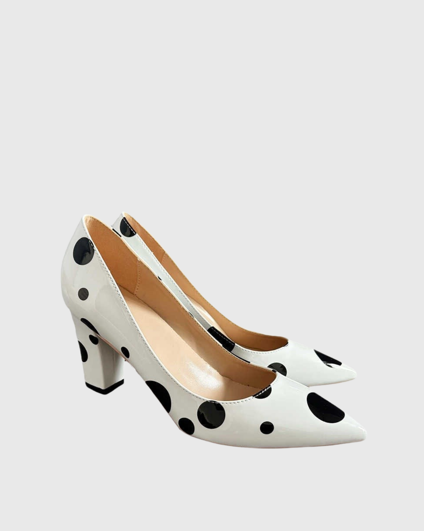 Tina Polka Dots Chunky Pumps In White