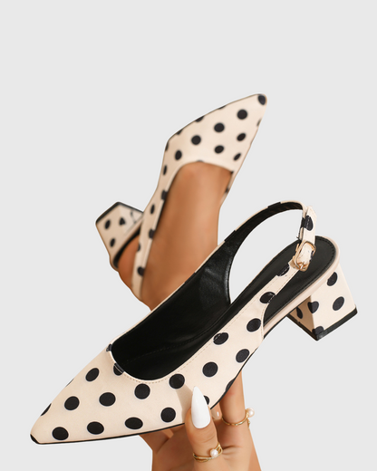 Tina Polka Dots Slingback Chunky  Pumps In White