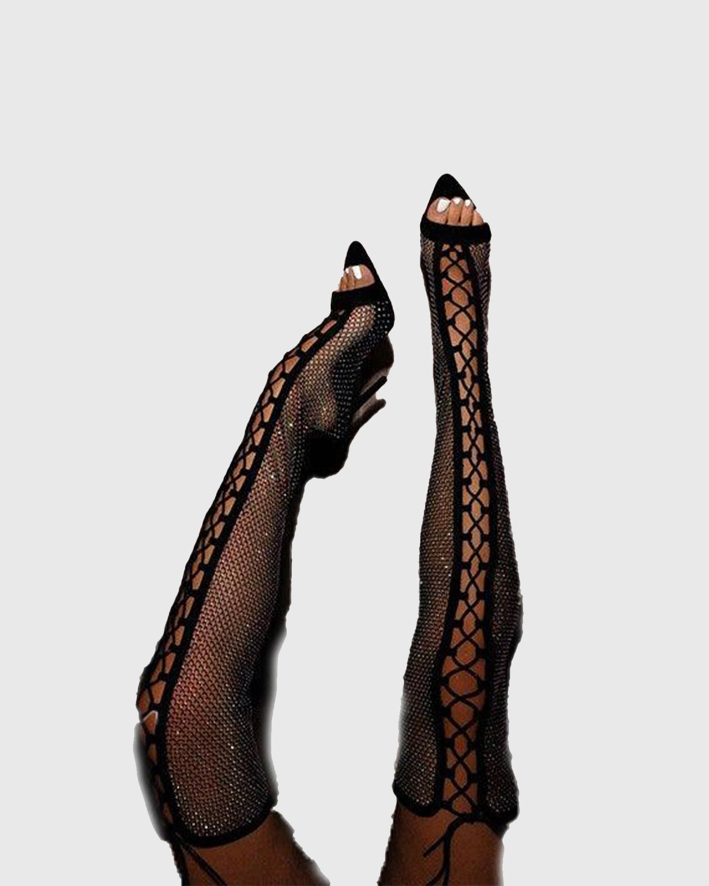 Titian Diamond Mesh Lace Up Over The knee Boots