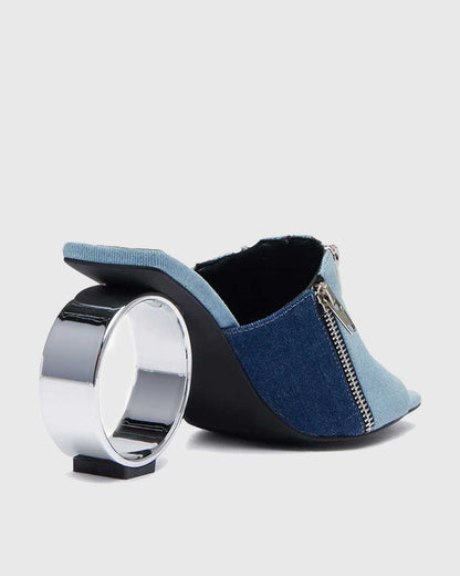 Tonina Denim Metal Circle Slippers