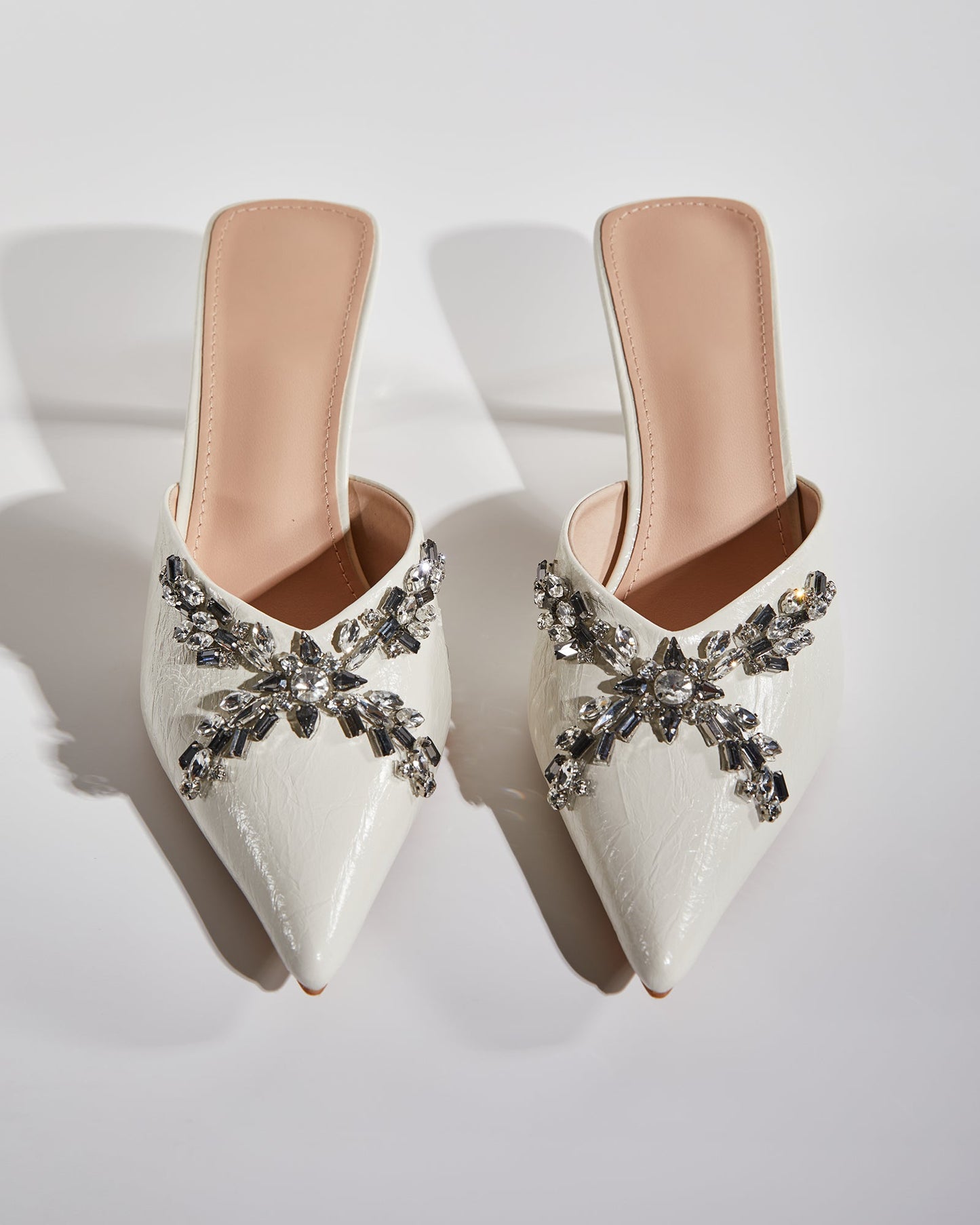 Ula Rhinestone Vine Mules In White